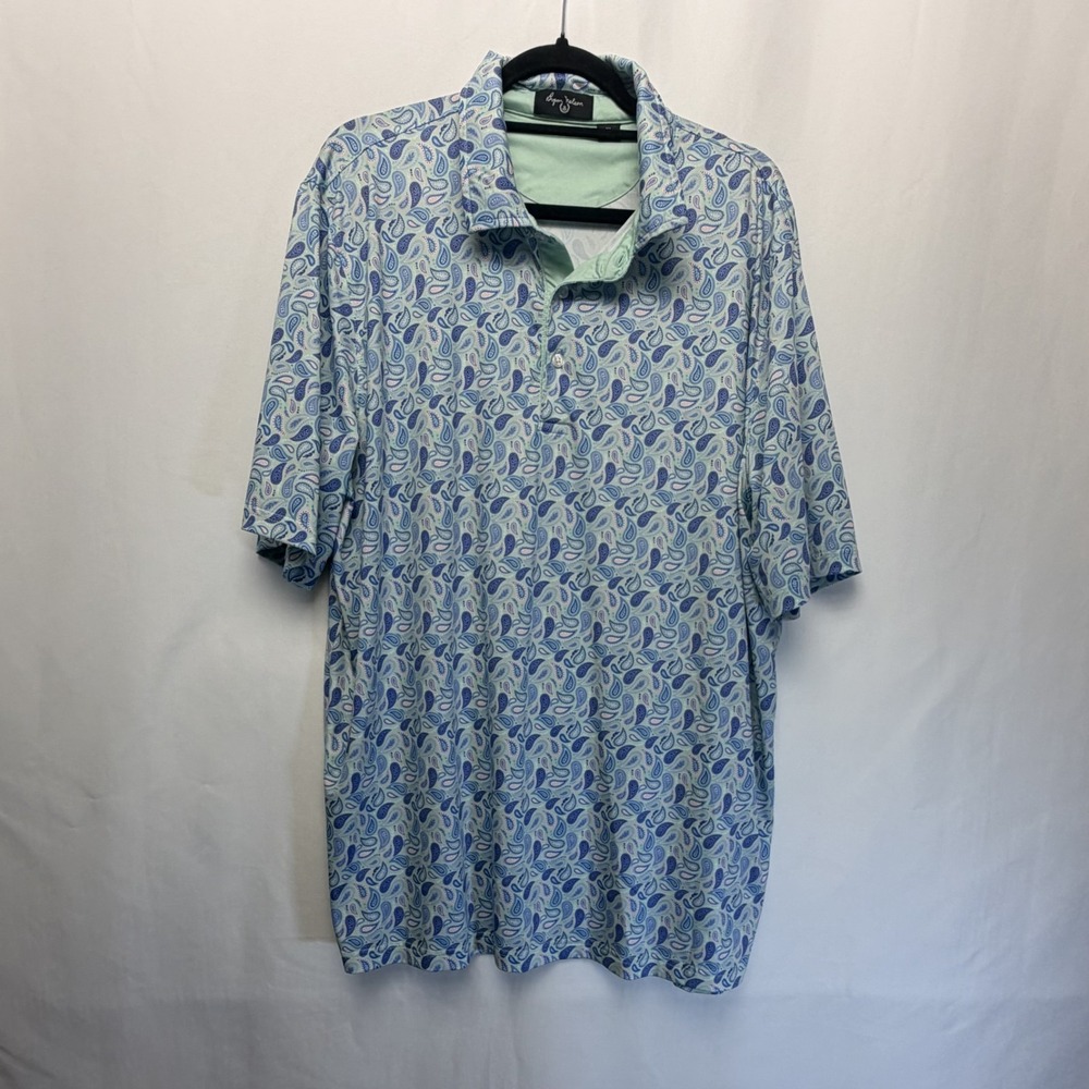 Byron Nelson Golf Men's Blue Paisley Polo Shirt XL Dress Casual